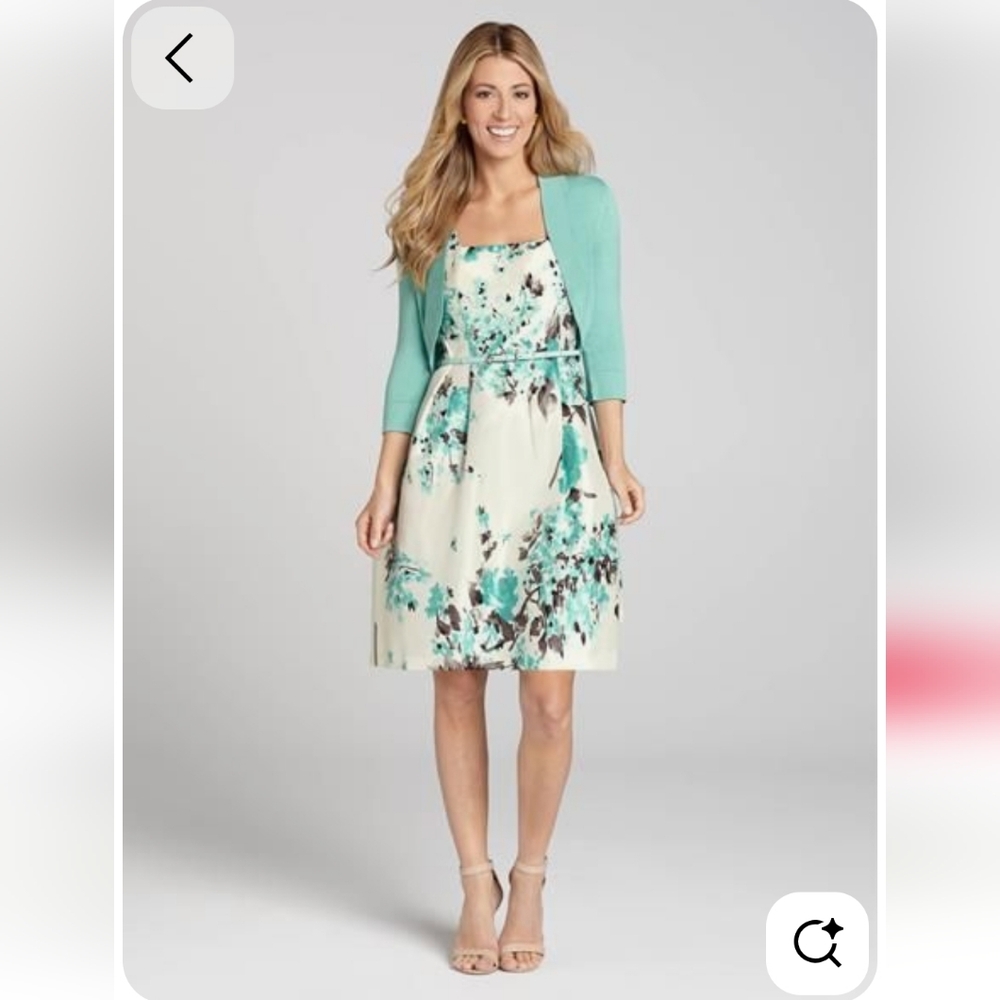 Jessica Howard Teal Floral Swing Tea Dress With Belt  Sz 12